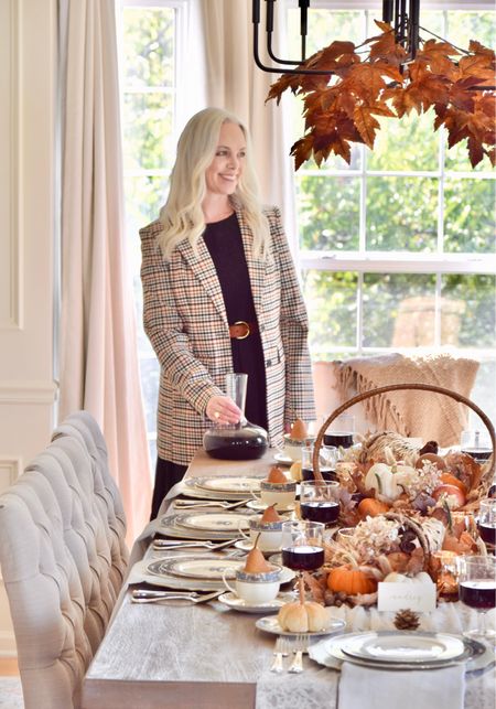 Thanksgiving outfit, fall outfit, autumn outfit, women’s blazer, houndstooth, Italian leather belt, Madewell, little black dress, Amazon dress, lbd, signet ring, gold jewelry, Zoe lev, ltkover40, Fall table setting, fall Place setting, Thanksgiving dinner, Autumn tablescape, amazon home, Lenox, Tableware, dinnerware, glassware, flatware, floral centerpiece, fall entertaining, holiday entertaining, wine glasses, white pumpkins, gathering basket, cornucopia, Lenox, Autumn, Autumn decor, fall decor, home decor, ltk prime
#LTKxPrime

#LTKHoliday #LTKhome #LTKSeasonal