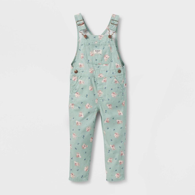 OshKosh B'gosh Toddler Girls' Floral Print Overalls - Green | Target