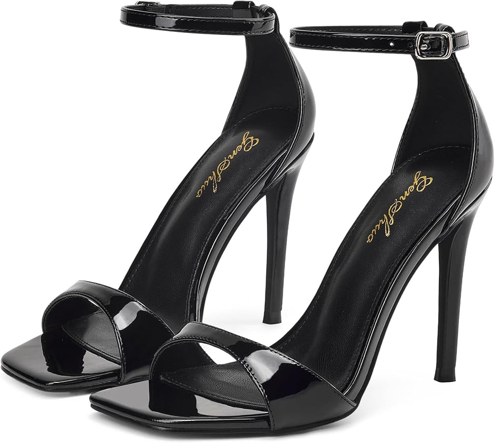 GENSHUO High Heeled Sandals for Women One Strap Heels with Square Open Toe 4 Inch Stiletto Ankle ... | Amazon (US)