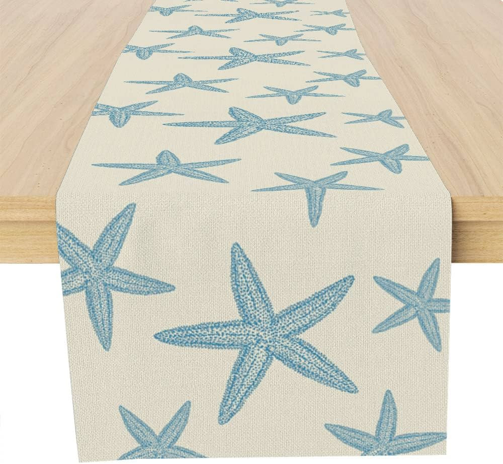 Blue Starfish Table Runner,Nautical Beach Table Runner Decor for Dinning Room Kitchen Ocean Sea T... | Amazon (US)