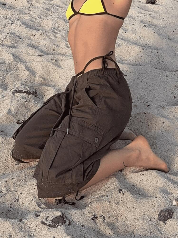 Cargo Shorts For Women Elastic Waist Knee Length Shorts Summer Outdoor Waterproof Hiking Pants With Pockets | SHEIN