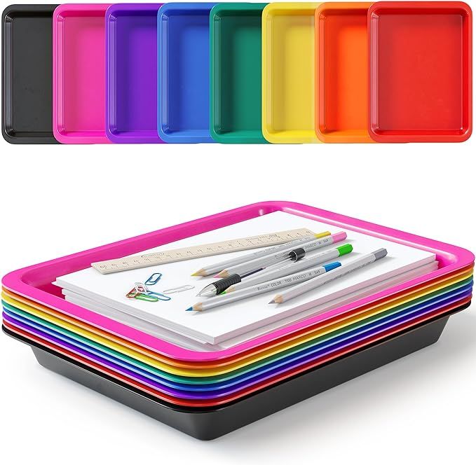 Set of 8 Kids Activity Plastic Trays - Toddler Arts and Crafts Sensory Tray - Rainbow Classroom C... | Amazon (US)
