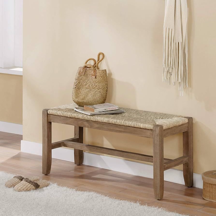 Alaterre Furniture Newport 40" Wood Bench with Rush Seat | Amazon (US)