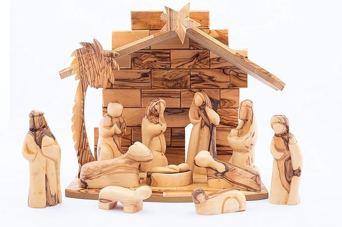 Olive Wood Gifts Shop Handcrafted Olive Wood Nativity Scene (9.5" Height Crèche - 4.7" Abstract ... | Amazon (US)