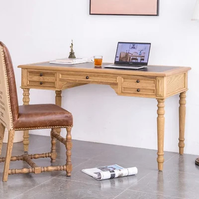 Oak yellow Rectangular Solid Wood Writing desk with drawers desk | Wayfair North America
