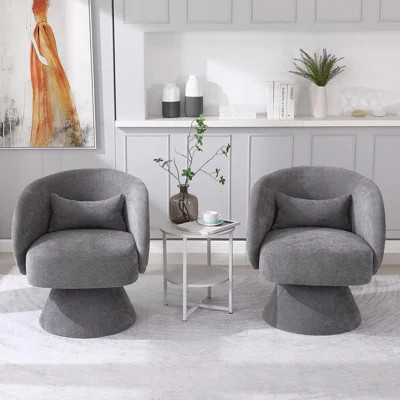 Swivel Accent Chairs Set Of 2, Comfy Sherpa Upholstered Armchair With Soft Pillow, Round Barrel Chair For Living Room, Bedroom, Office, Linensize:2Pcs | Wayfair North America