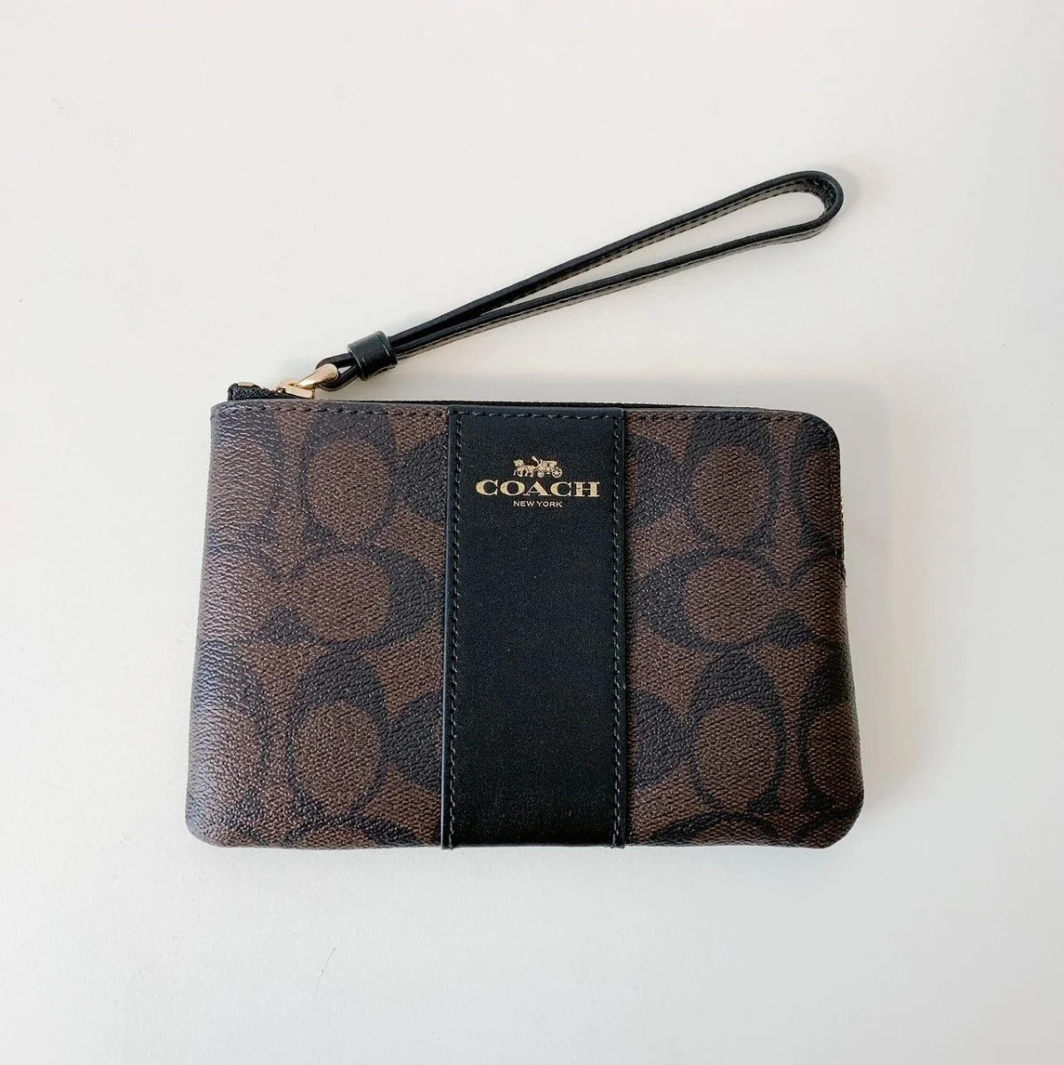 Coach Women's Small Corner Zip Wristlet in Signature Canvas (Brown / Black) | Walmart (US)