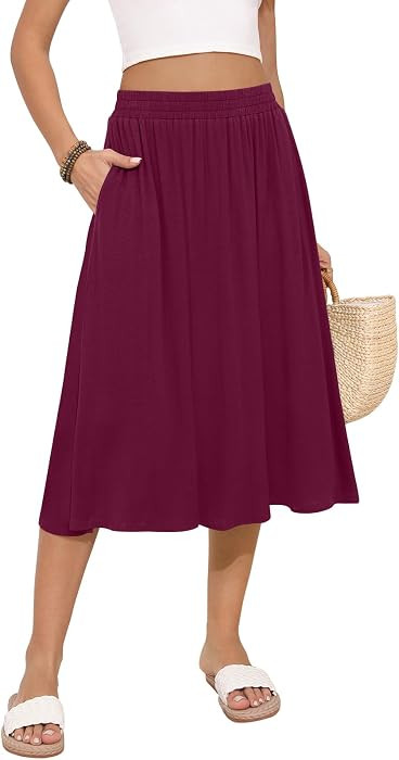 MLXSJ Women's Midi Skirt Summer Flowy Casual Skirts with Pockets S-3XL | Amazon (US)