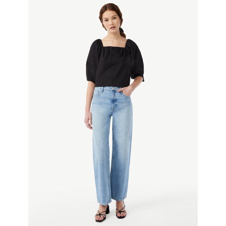 Free Assembly Women's Square Neck Top with Blouson Sleeves | Walmart (US)