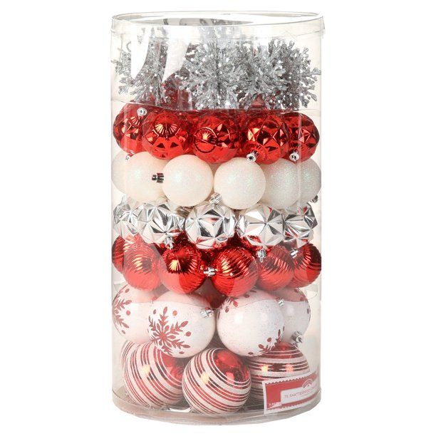 Holiday Time Shatterproof Christmas Tree Ornaments, 75 Count, Multiple Colors | Walmart (US)
