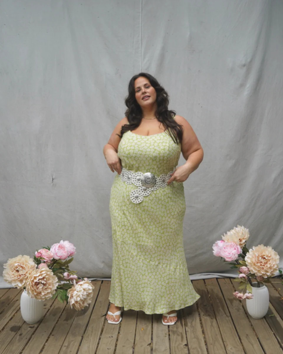 “Christine” Bias Cut Slip Dress in Daisy Jacquard
            
              Sale | What Lo Wants