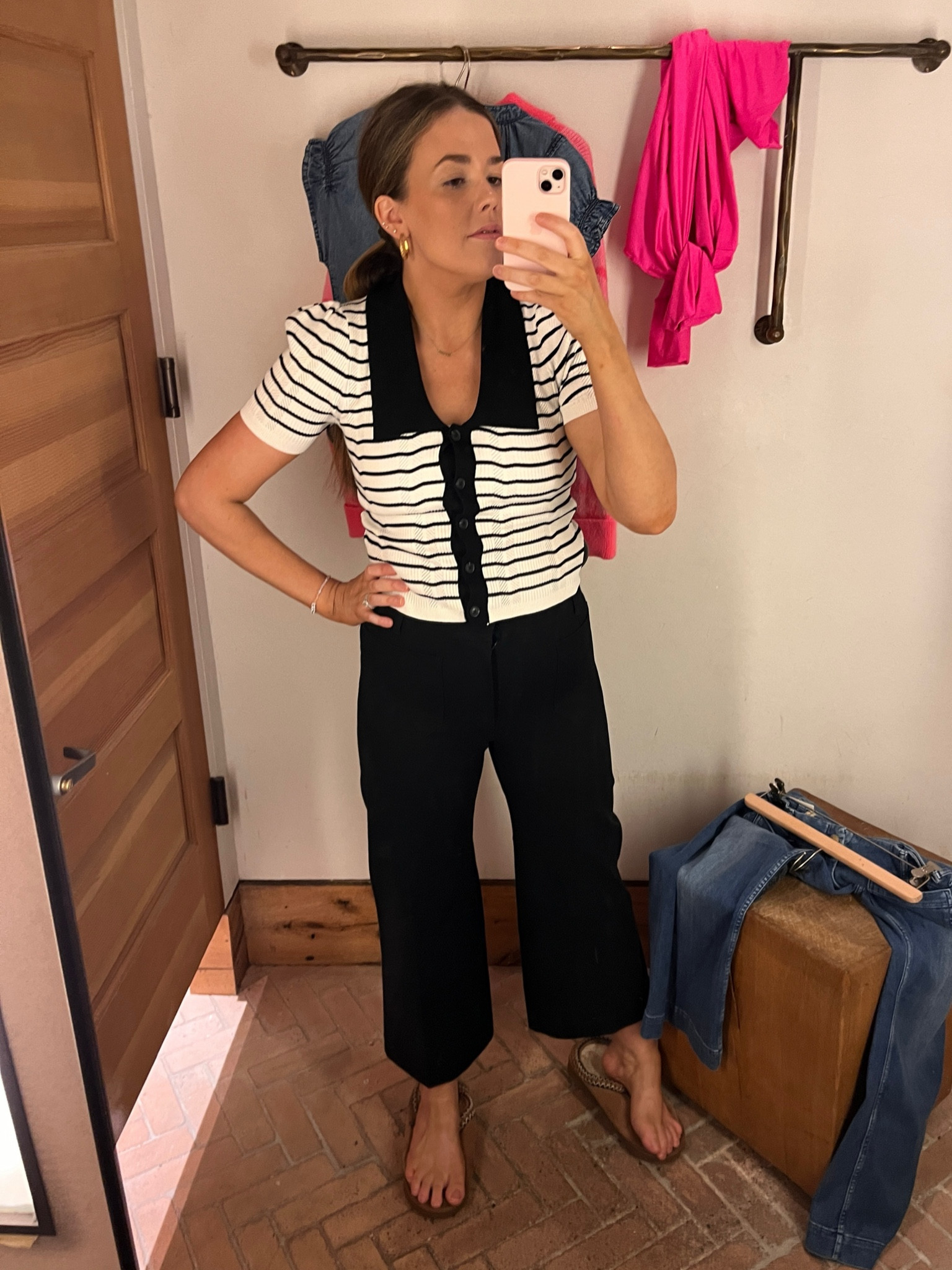 Love these black work pants! They are super thick so very flattering. Super stretchy so very comfy. I sized down to a 28. 

My collared sweater shirt runs really small so went up to a large. It’s cropped so requires a high waisted pant. 

#LTKfindsunder50 #LTKfindsunder100 #LTKstyletip