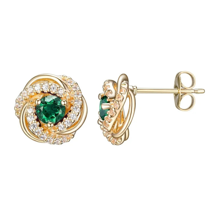18K Yellow Gold Plated Sterling Silver Created Green Quartz May Birthstone Love Knot Stud Earring... | Walmart (US)