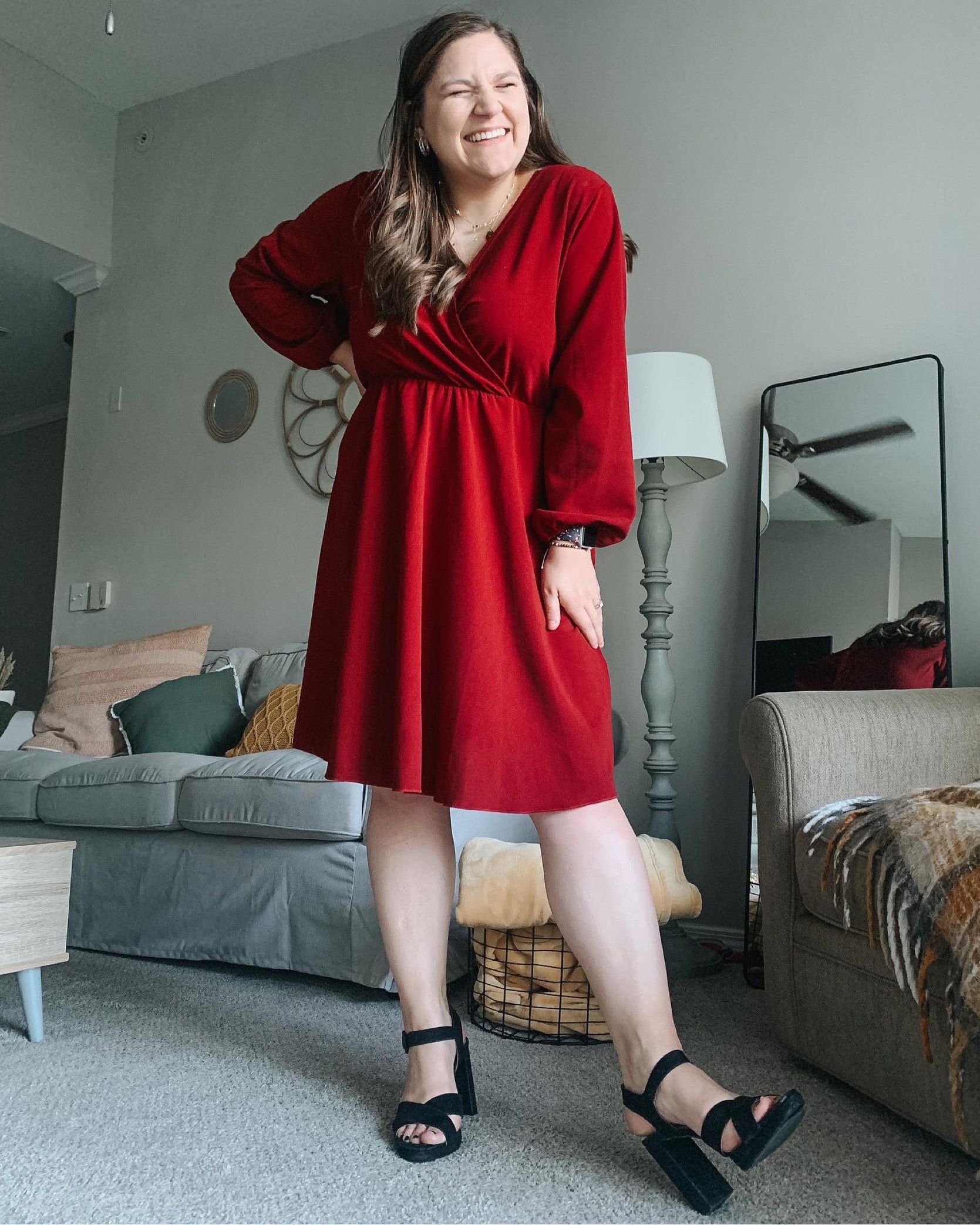 Thrifted red SHEIN dress + thrifted Target heels - dupes linked in this post!
Office wear, work wear, party attire, holiday party, red wrap dress, retro platform heels, midsize, curvy inspo

#LTKunder50 #LTKcurves #LTKworkwear