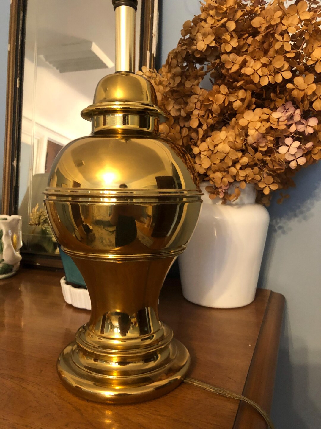 Mid-Century Hollywood Regency gold metal ginger jar table lamp, Hollywood Regency decor | Etsy (US)