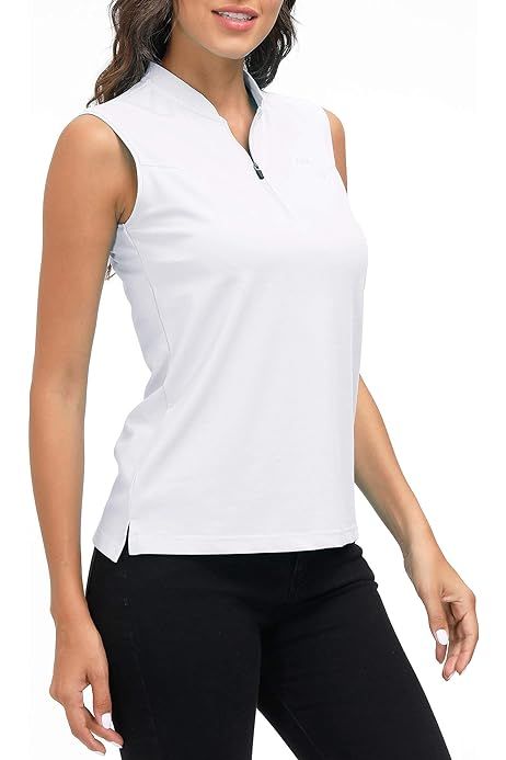 Three Sixty Six Womens Sleeveless Collarless Golf Polo Shirt with Zipper - Quick Dry Tank Tops for W | Amazon (US)