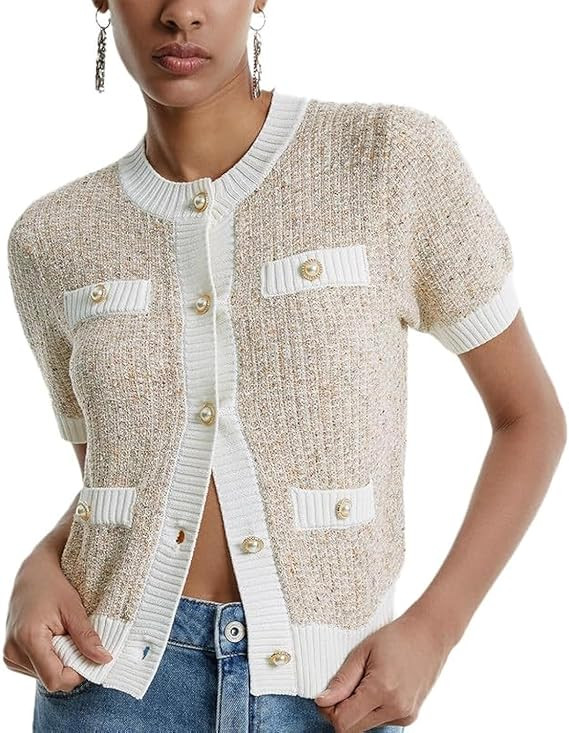 Womens Short Sleeve Cardigans Tops Summer Button Up Work Cropped Sweater Shirts 2025 | Amazon (US)