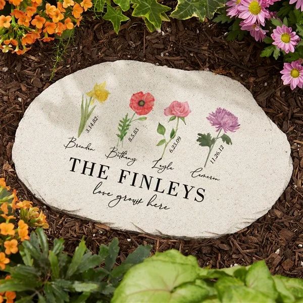 Birth Month Flower Personalized Round Garden Stone | Personalization Mall