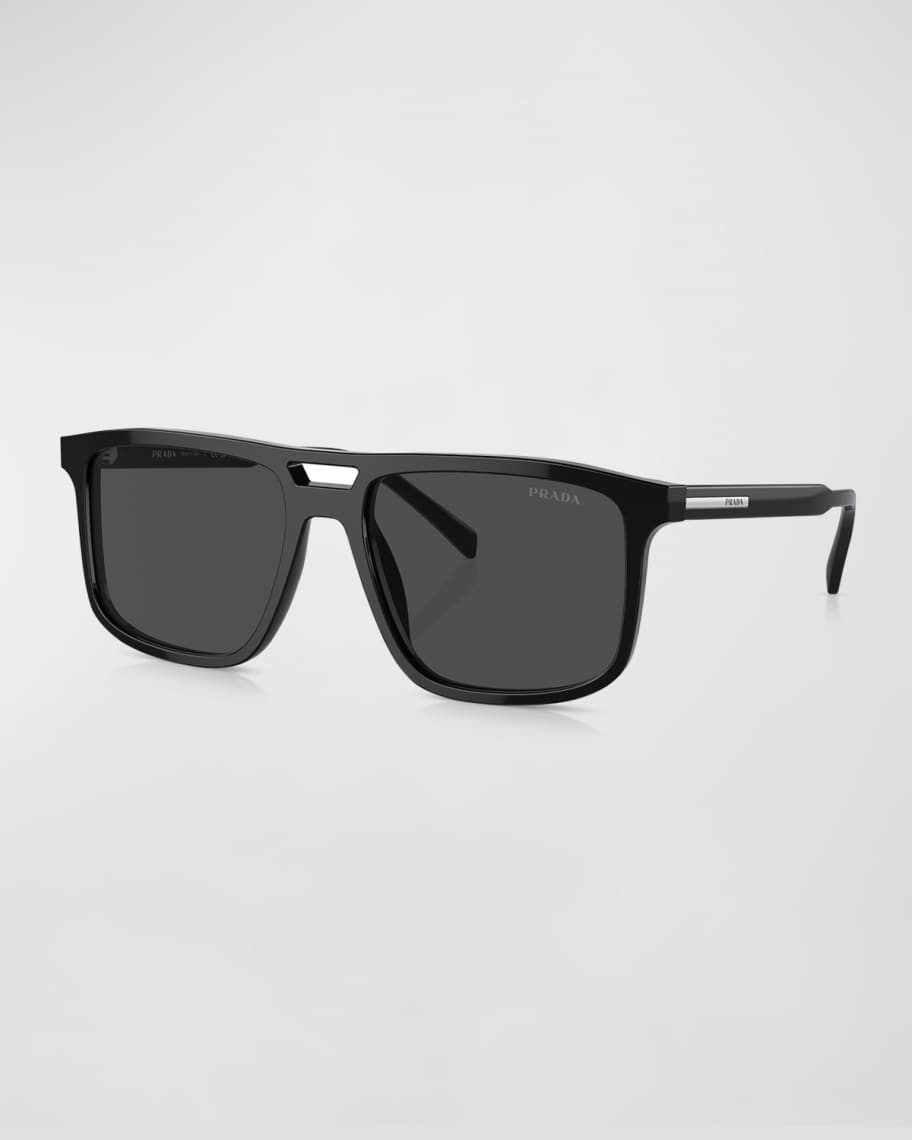 Prada Men's Double-Bridge Acetate Rectangle Sunglasses | Neiman Marcus