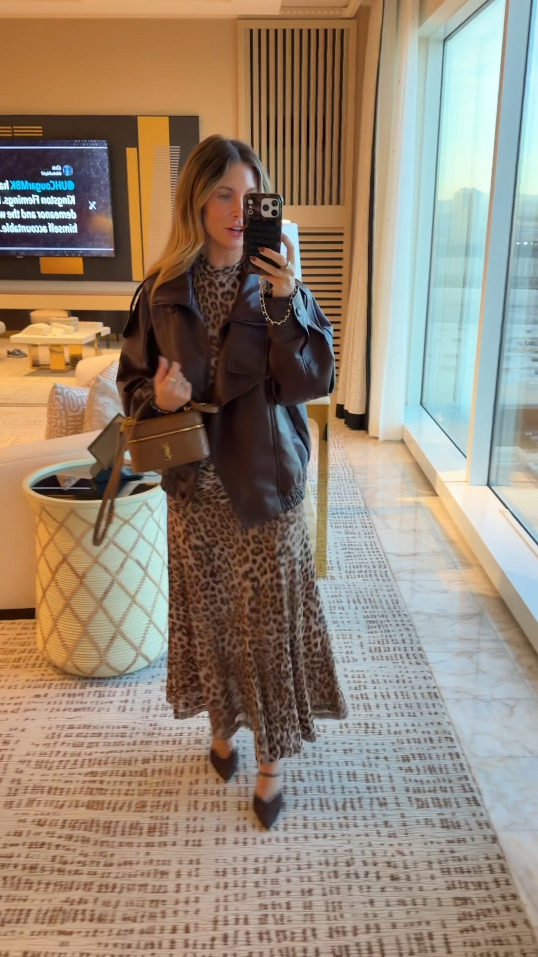 Last night’s Vegas dinner outfit! 
Amazon leopard dress 
Target mesh heels 
Oversized faux leather jacket 

#LTKCyberWeek #LTKootd #LTKHoliday