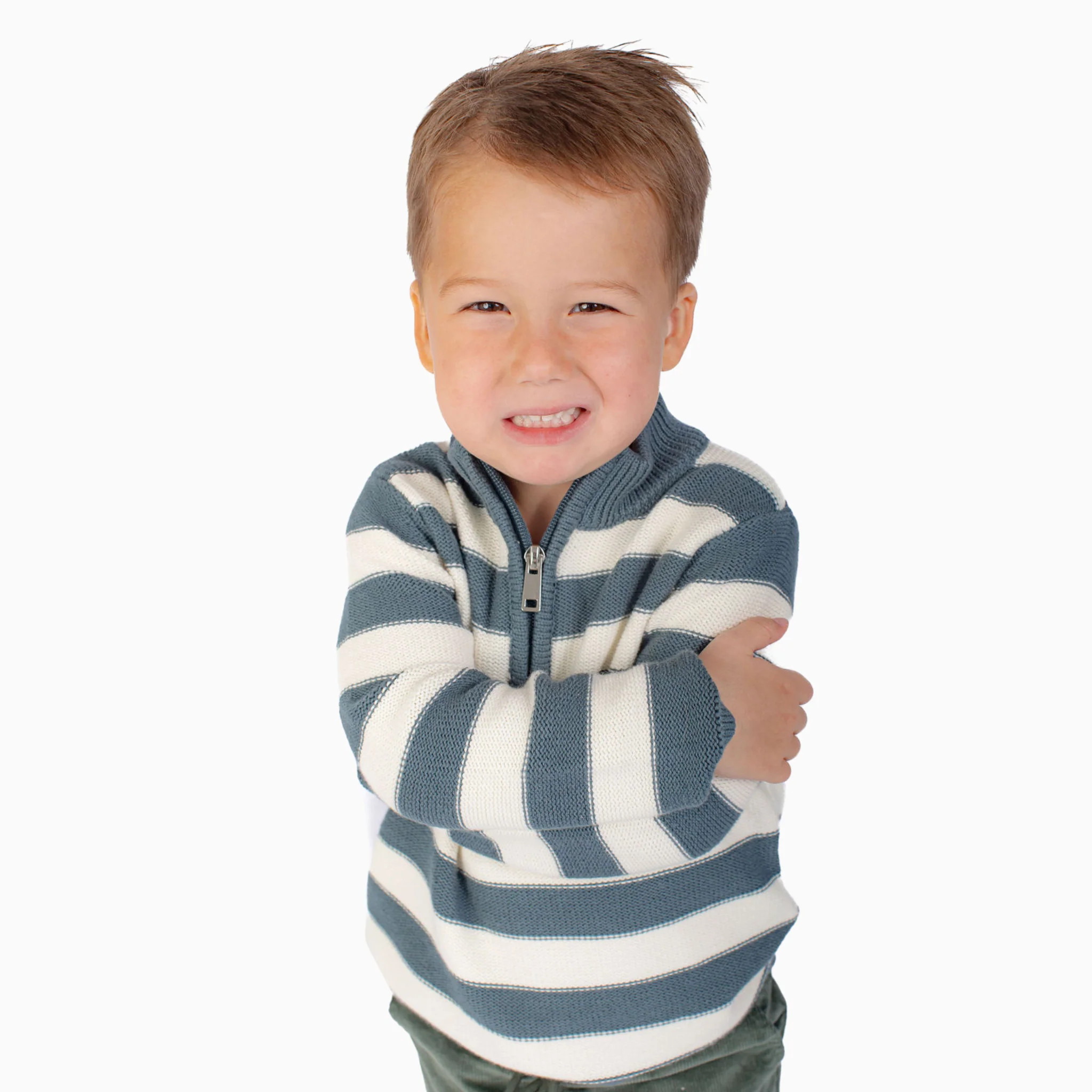 Boys' Half Zip Sweater in Blue Stripe | Nella June