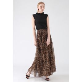 Leopard Watercolor Maxi Skirt in Brown | Chicwish