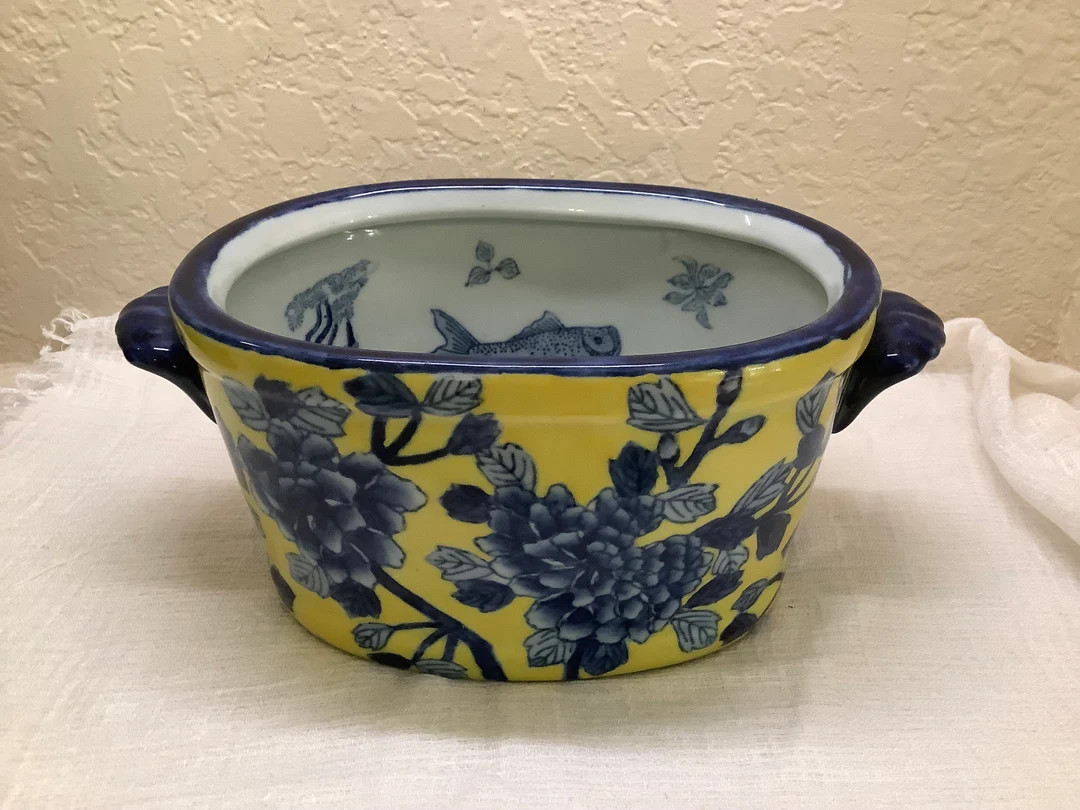 Vintage~mid Century~chinese Porcelain Cachepot Foot Bath/planter With KOI Fish. - Etsy | Etsy (US)
