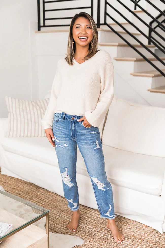 Constant Reminder Oatmeal V-Neck Sweater FINAL SALE | The Pink Lily Boutique