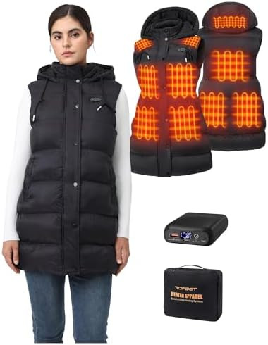 Topdot Long Heated Vest for Women with 16000mAh Battery Pack, 10 Heating Zones Sleeveless Hood Wi... | Amazon (US)