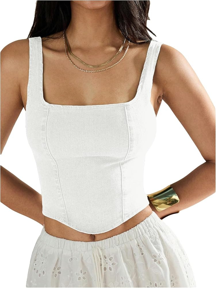 SHENHE Women's Denim Tank Top Square Neck Backless Slim Fit Y2k Crop Top | Amazon (US)