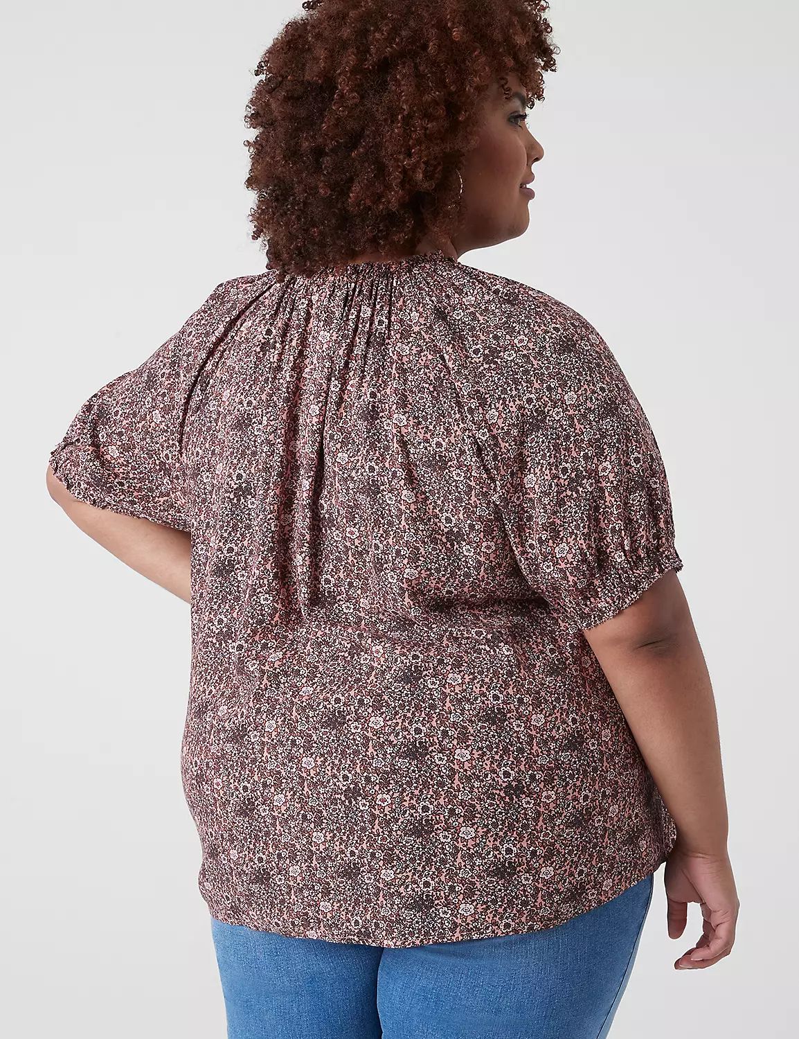 Puff-Sleeve Crew-Neck Pintuck Blouse | LaneBryant | Lane Bryant (US)