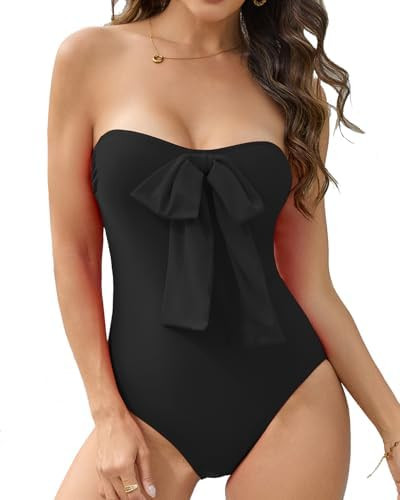 Cromi Women's Strapless One Piece Swimsuit Chest Bow Bathing Suit Built-in Padded Cup Solid Color... | Amazon (US)