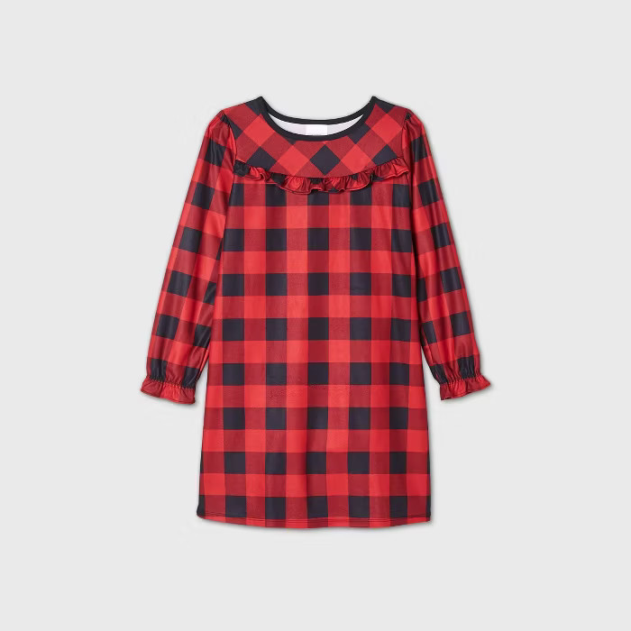 Kids' Holiday Buffalo Check Flannel Matching Family Pajamas Nightgown - Wondershop™ Red | Target