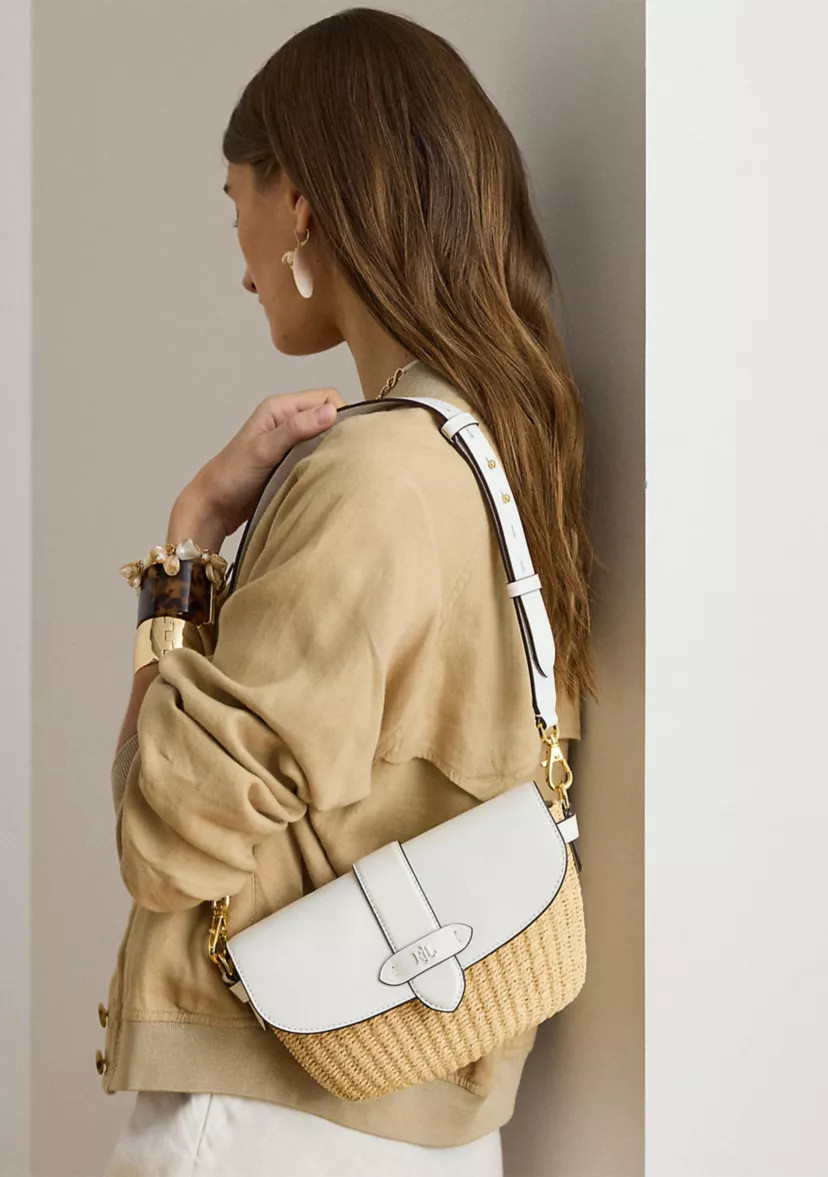 Straw-Leather Small Lynden Shoulder Bag | Belk