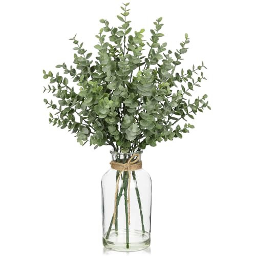 Fake Real-Touch Eucalyptus in Glass Vase with Faux Water – Realistic Faux Greenery Decor, 18" Tall, Artificial Eucalyptus Arrangement for Home, Farmhouse, Kitchen, Bathroom, Office | Amazon (US)