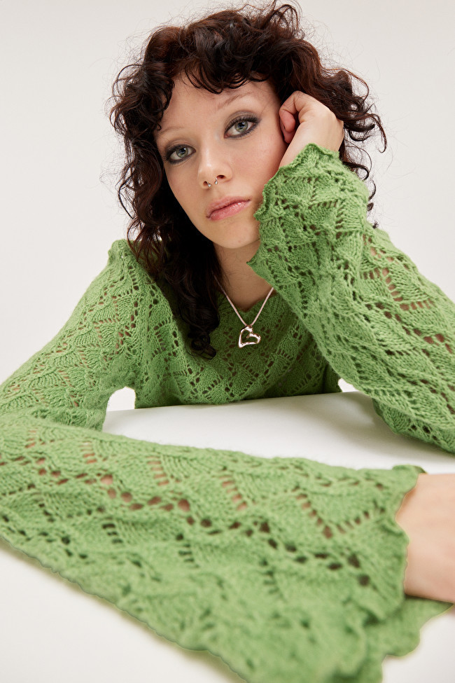 Long sleeve lace knit sweater | Monki