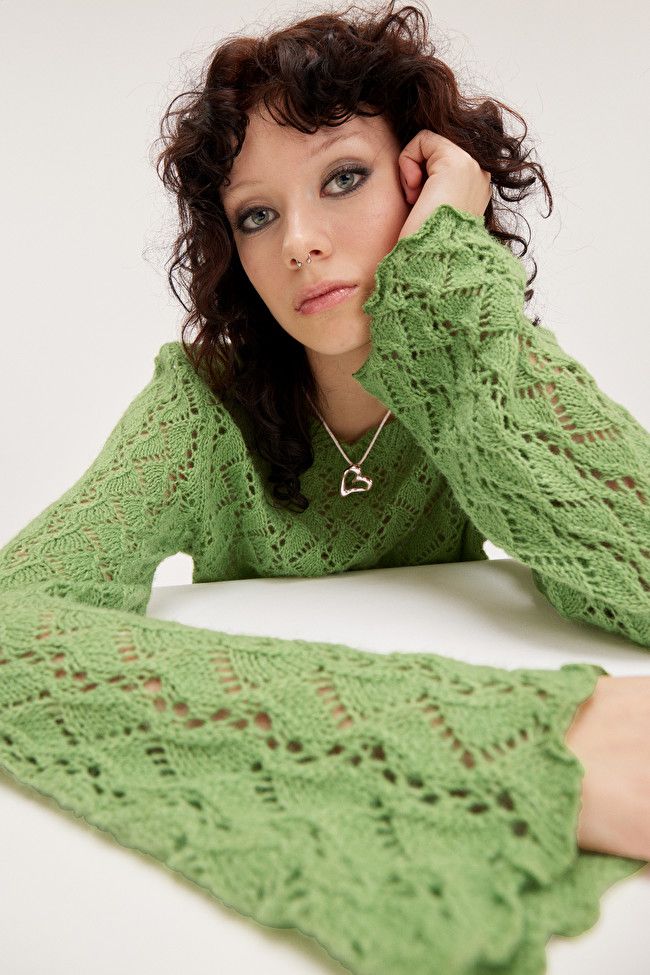 Long sleeve lace knit sweater | Monki