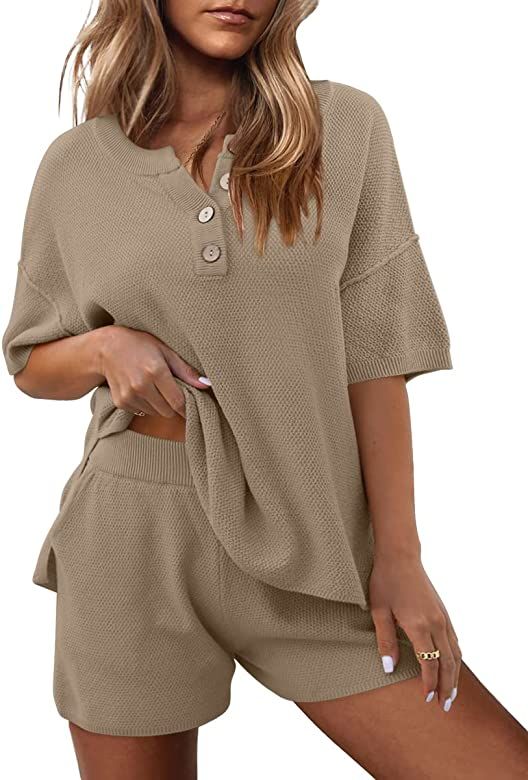 LILLUSORY Knit Lounge Set 2023 Two Piece Outfits Short Sleeve Knit Pullover Loungewear Pajamas Se... | Amazon (US)