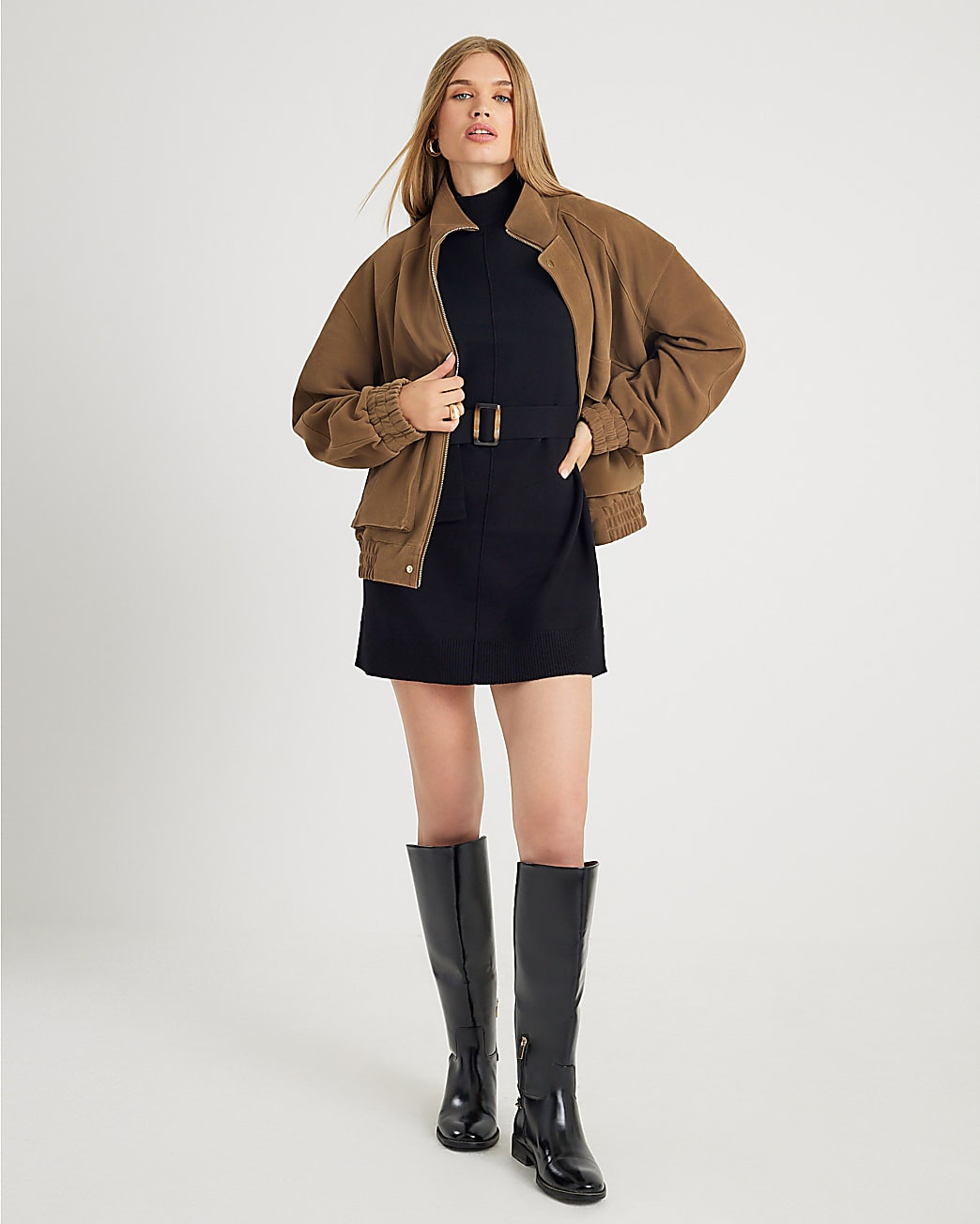 Black Belted Jumper Dress | River Island UK & IE