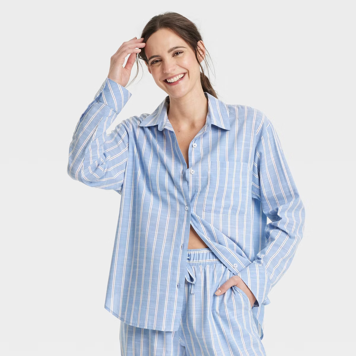 Women's Striped Cotton Blend Long Sleeve Pajama Shirt - Auden™ | Target