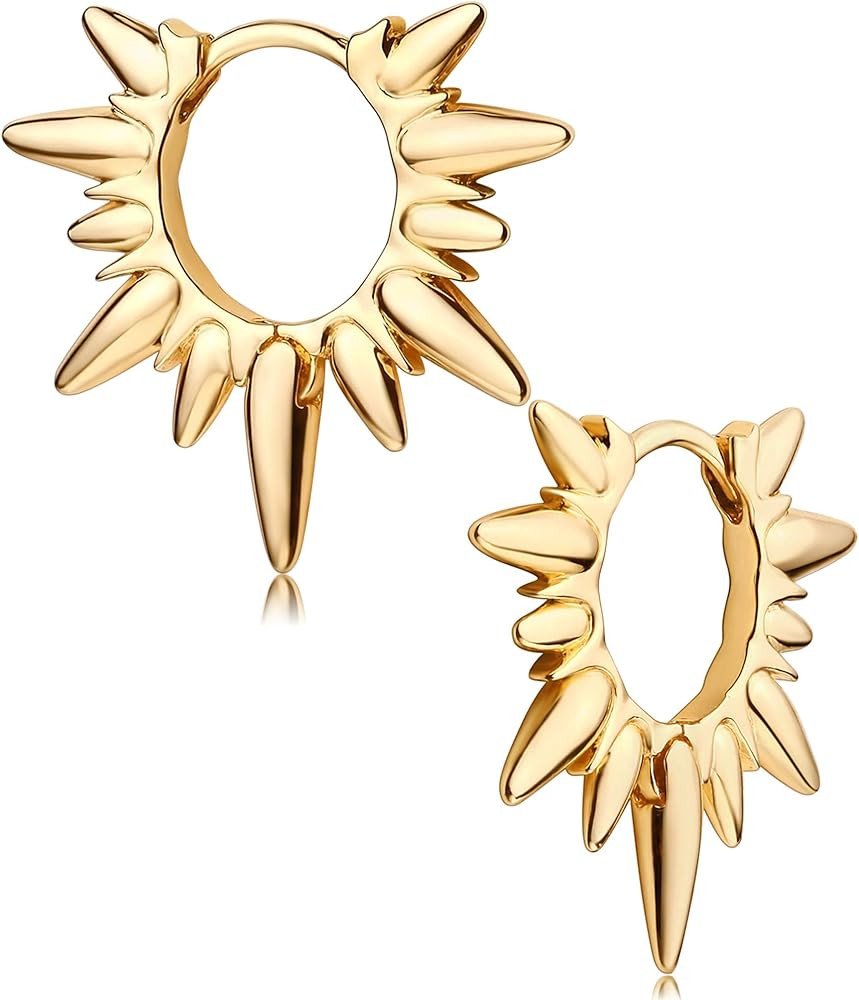 Fettero Women Spike Earrings Gold Huggie Hoops 14K Gold Plated Small Hoop Earrings for Women Boho... | Amazon (US)