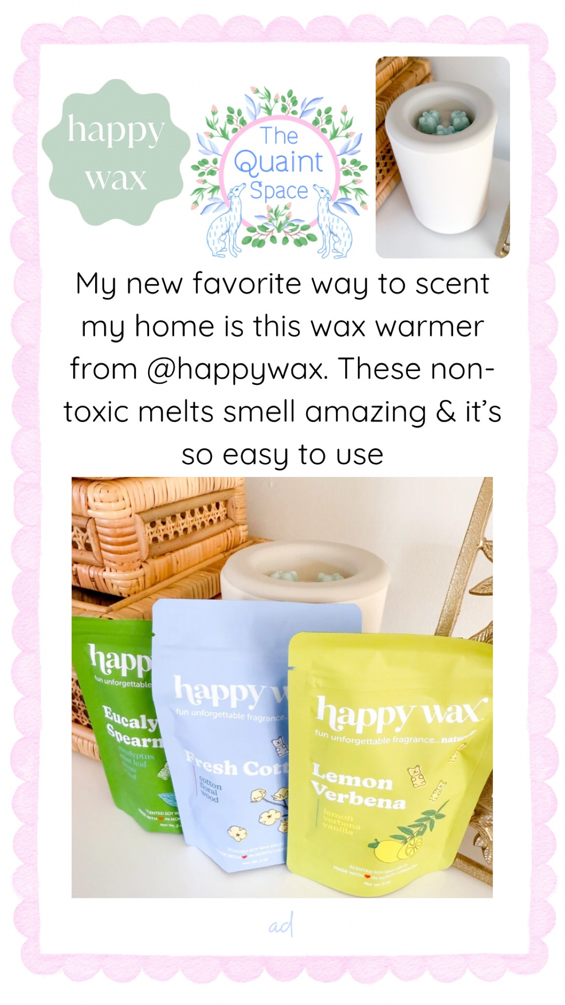 These Happy Wax warmers are so fun & easy to use. I love that there’s no flame to worry about with my pets & kids. They also smell so good! Here are my top 3 favorite scents 🤍

#LTKFamily #LTKHome #LTKFindsUnder100
