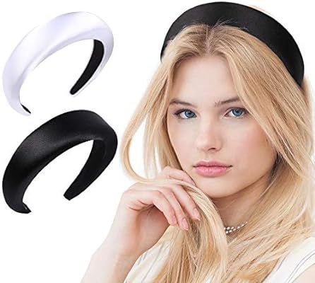 Padded Headbands Gift for Women 2 Pack Thick Wide Glossy Satin Hairbands Fashion Statement Light ... | Amazon (US)