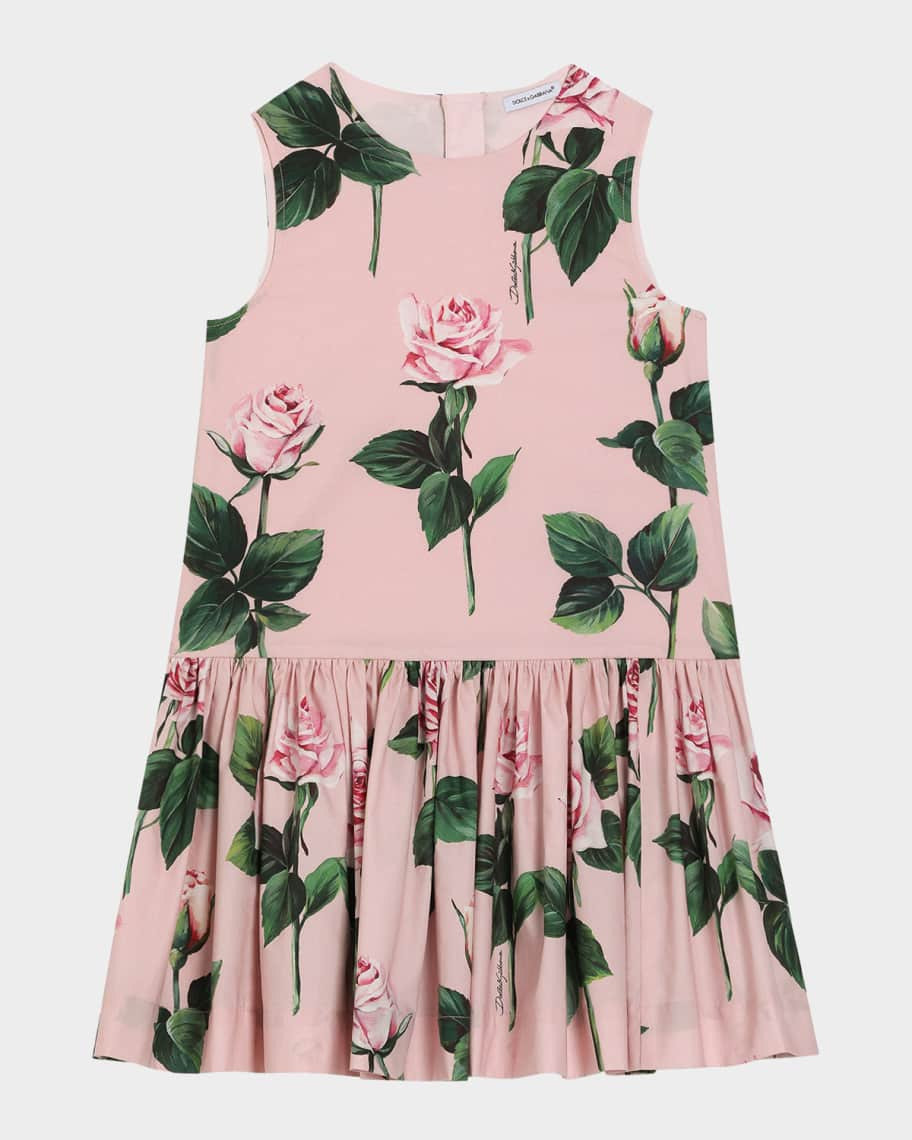 Dolce&Gabbana  Girl's Rose-Print Sleeveless Dress, Size 8-14 | Neiman Marcus