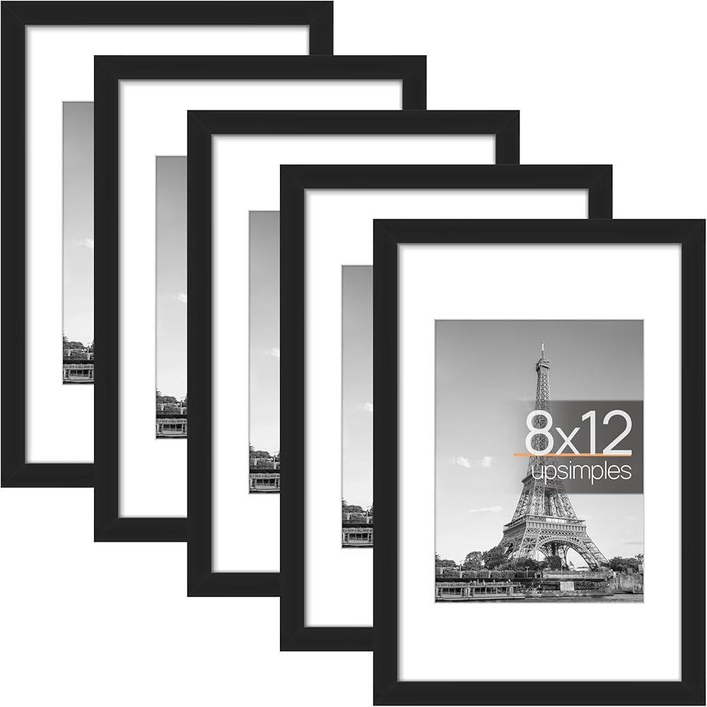 upsimples 8x12 Picture Frame Set of 5, Display Pictures 6x8 with Mat or 8x12 Without Mat, Wall Ga... | Amazon (US)