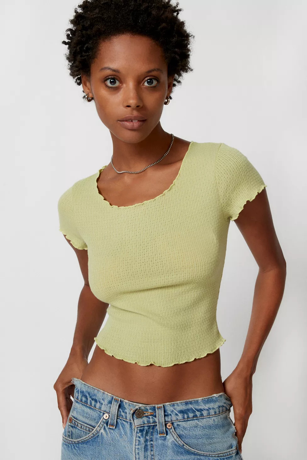 Urban Renewal Remnants Pointelle Lettuce Edge Baby Tee | Urban Outfitters (US and RoW)