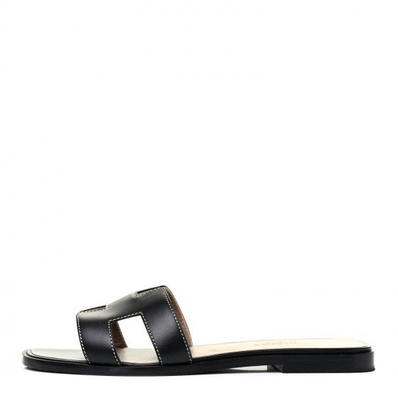 HERMES

Box Calfskin Oran Sandals 37 Black | Fashionphile