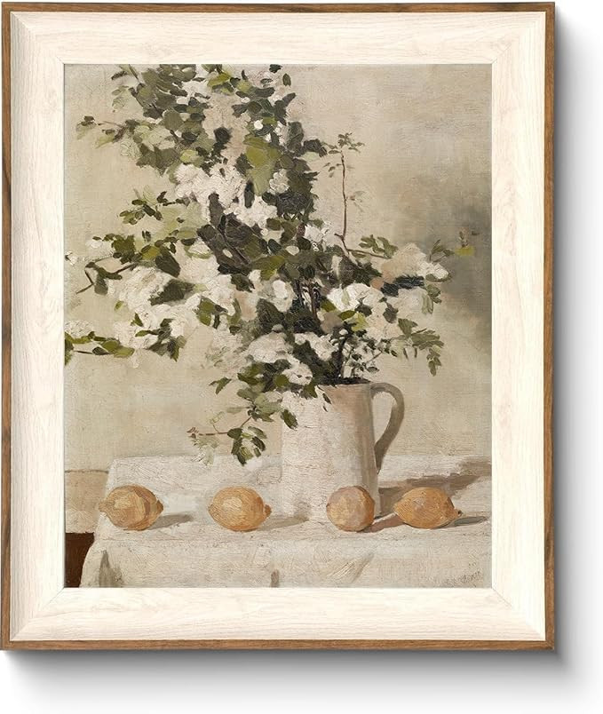 ASTRDECOR Framed Vintage Wall Art, Farmhouse Wall Decor White Flowers Canvas Oil Painting, Vintag... | Amazon (US)