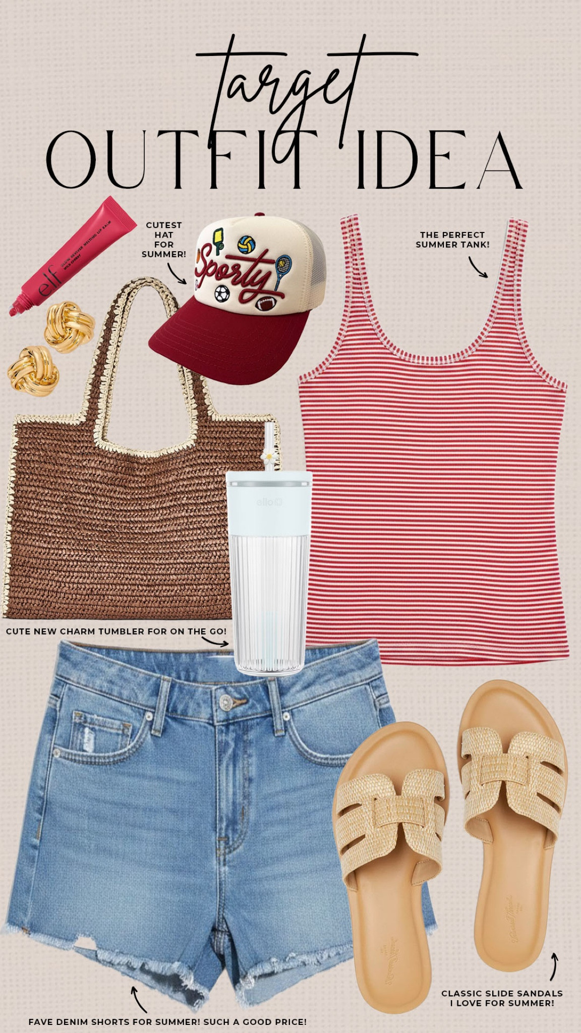 Sporty casual outfit idea from Target!

#targetfinds

Target finds. Target deals. Target fashion. Target new arrivals. Target summer style. Target red striped tank. Target denim shorts. Target straw tote. Target sporty baseball cap. Target charm tumbler  

#LTKSeasonal #LTKootd #LTKSaleAlert