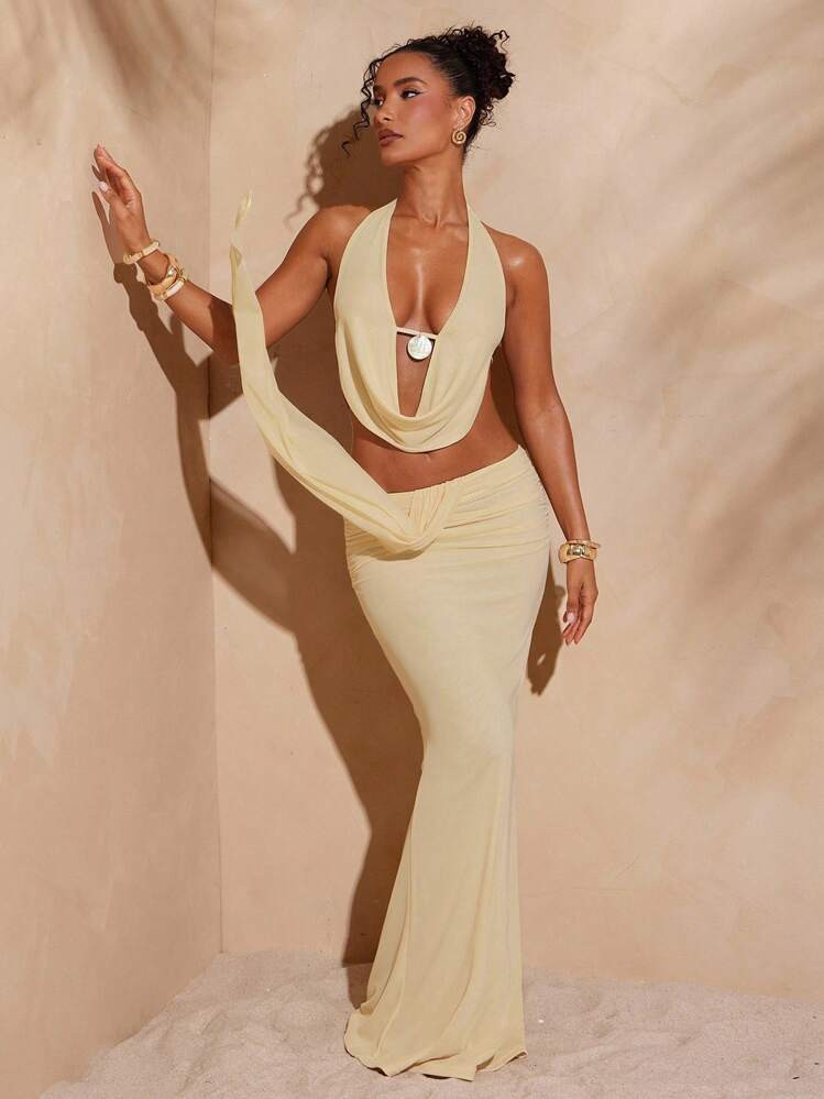 Hauture Women's Sexy Backless Halter Top And Fish Tail Skirt 2 Pieces Set, Summer | SHEIN